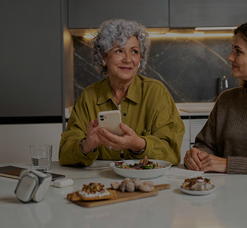 Patient using SuperMD app at a restaurant